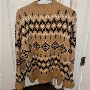 LOFT Tan and Black Patterned Turtleneck Sweater